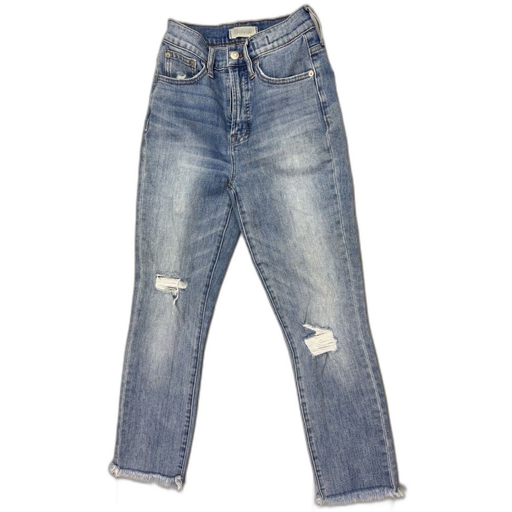 Madewell 24 Womens Jeans Perfect Vintage Distressed Raw Hem Light Wash Mid Rise